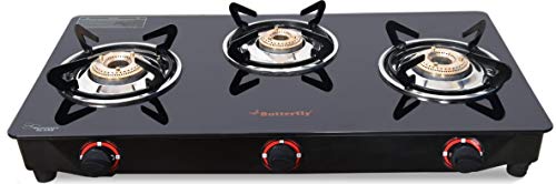 Butterfly Smart 3 Burner Glass Top Gas Stove | Manual Ignition | Scratch Resistant...