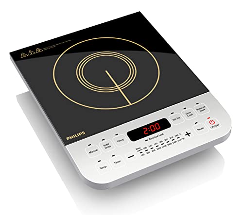 Philips Viva Collection HD4928/01 2100-Watt Induction Cooktop, Soft Touch Button with...