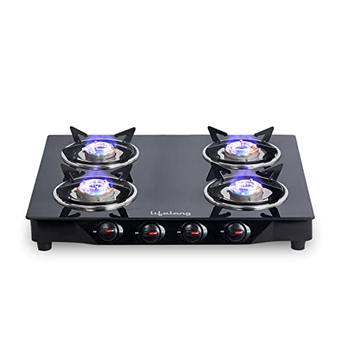 Lifelong Glass Top Gas Stove, 4 Burner Gas Stove, Black (ISI Certified,1 year...