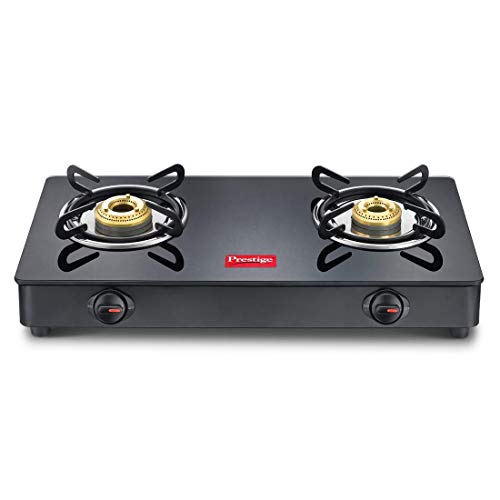 Prestige IRIS Toughened Glass-Top 2 Brass Burner LPG Gas Stove | Black | Spill Proof...