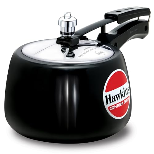 Hawkins 3 Litre Contura Black Pressure Cooker, Hard Anodised Inner Lid Cooker, Handi...