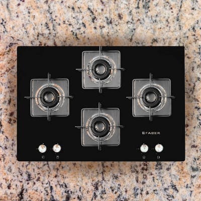 Faber 4 Brass Burner Glass Top Auto Ignition Hob